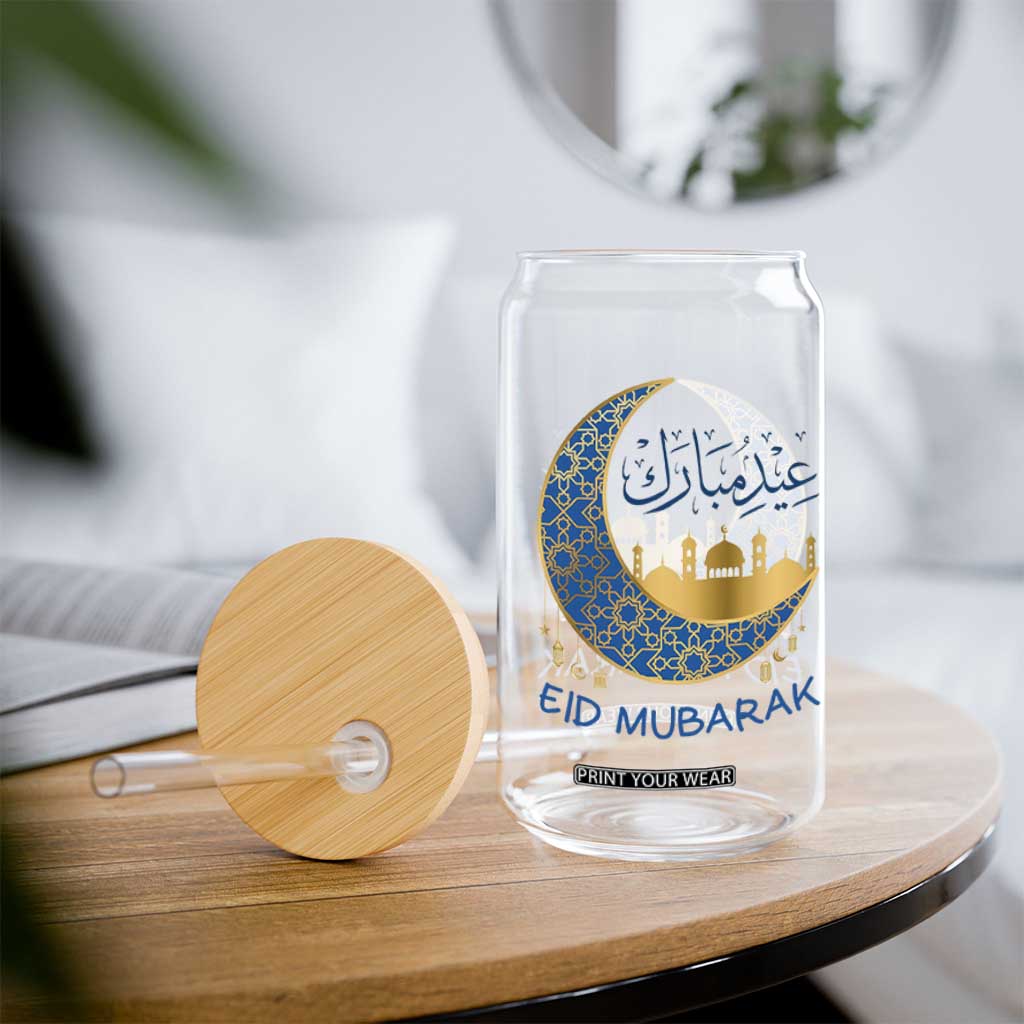Eid Mubarak Crescent Moon Mosque Glass Can Arabic Calligraphy Islamic Celebration Gift TS02 Print Your Wear