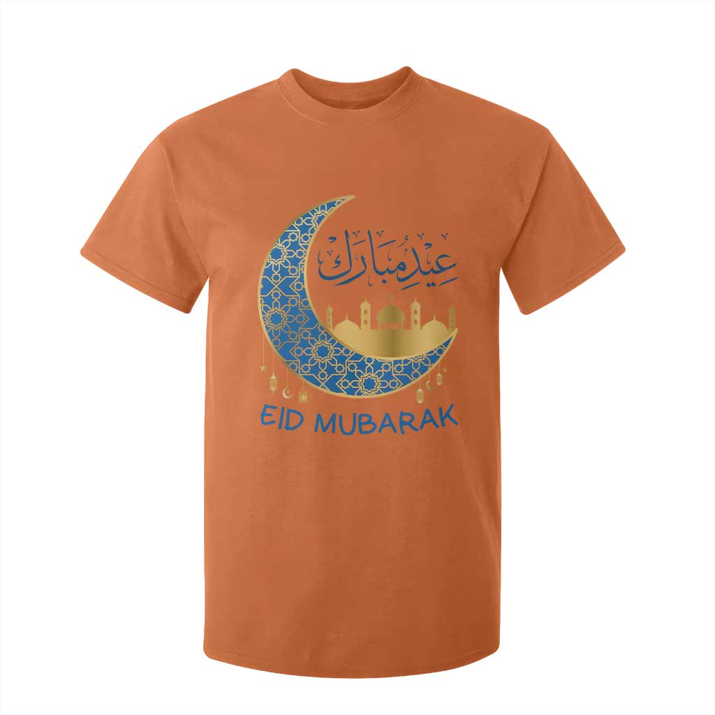 Eid Mubarak Crescent Moon Mosque T Shirt For Kid Arabic Calligraphy Islamic Celebration Gift TS02 Orange Print Your Wear