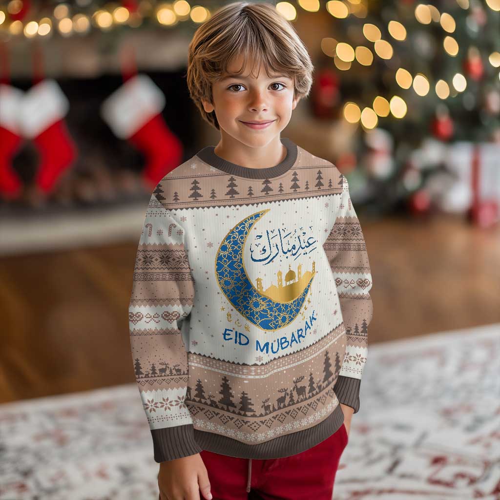 Eid Mubarak Crescent Moon Mosque Ugly Christmas Sweater Arabic Calligraphy Islamic Celebration Gift TS02 Mocha Mousse Print Your Wear