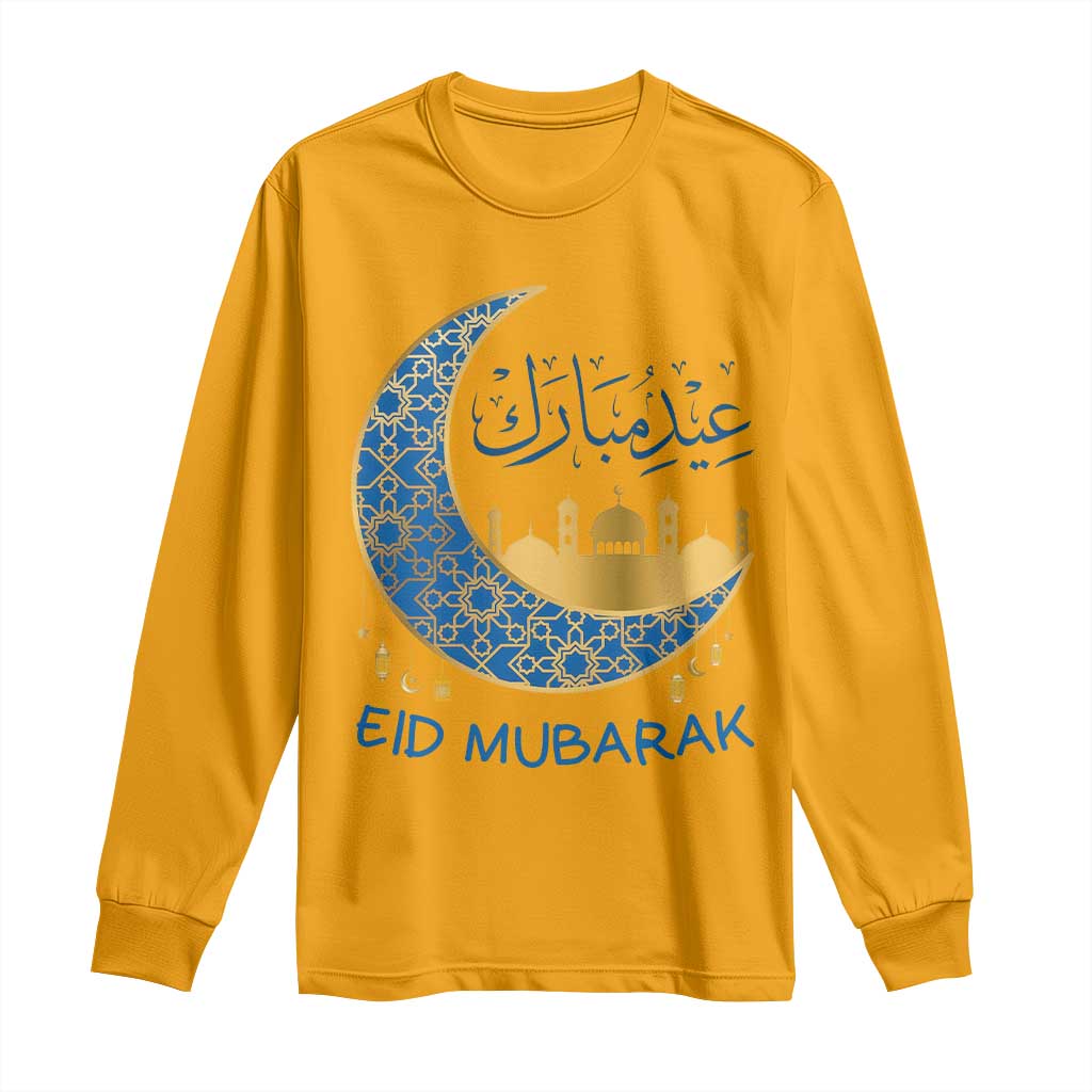 Eid Mubarak Crescent Moon Mosque Long Sleeve Shirt Arabic Calligraphy Islamic Celebration Gift TS02 Gold Print Your Wear