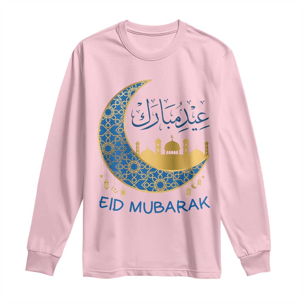 Eid Mubarak Crescent Moon Mosque Long Sleeve Shirt Arabic Calligraphy Islamic Celebration Gift TS02 Light Pink Print Your Wear