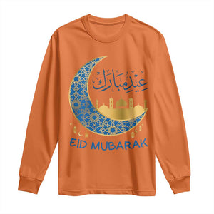Eid Mubarak Crescent Moon Mosque Long Sleeve Shirt Arabic Calligraphy Islamic Celebration Gift TS02 Orange Print Your Wear