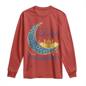 Eid Mubarak Crescent Moon Mosque Long Sleeve Shirt Arabic Calligraphy Islamic Celebration Gift TS02 Red Print Your Wear