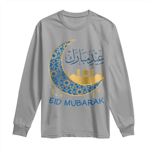 Eid Mubarak Crescent Moon Mosque Long Sleeve Shirt Arabic Calligraphy Islamic Celebration Gift TS02 Sport Gray Print Your Wear