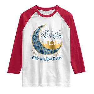 Eid Mubarak Crescent Moon Mosque Raglan Shirt Arabic Calligraphy Islamic Celebration Gift TS02 White Red Print Your Wear