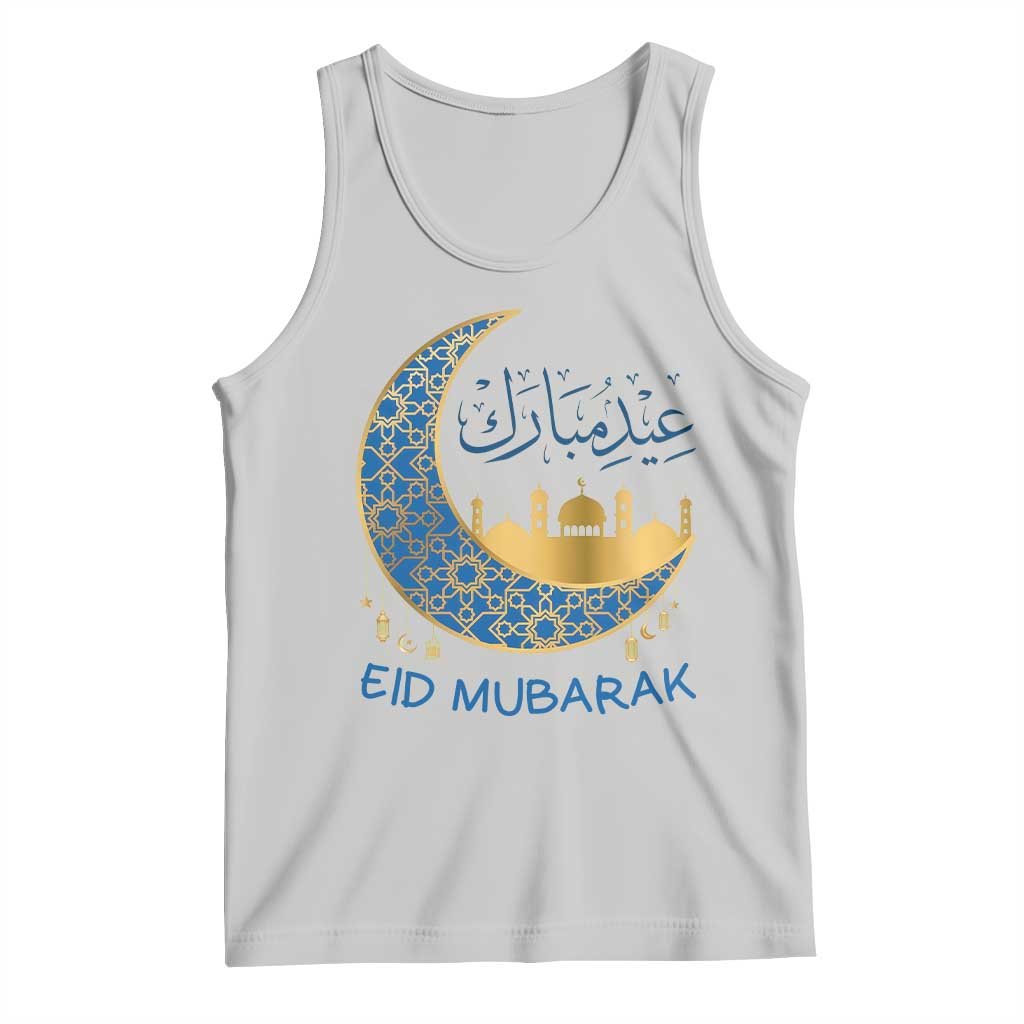 Eid Mubarak Crescent Moon Mosque Tank Top Arabic Calligraphy Islamic Celebration Gift TS02 Ash Print Your Wear