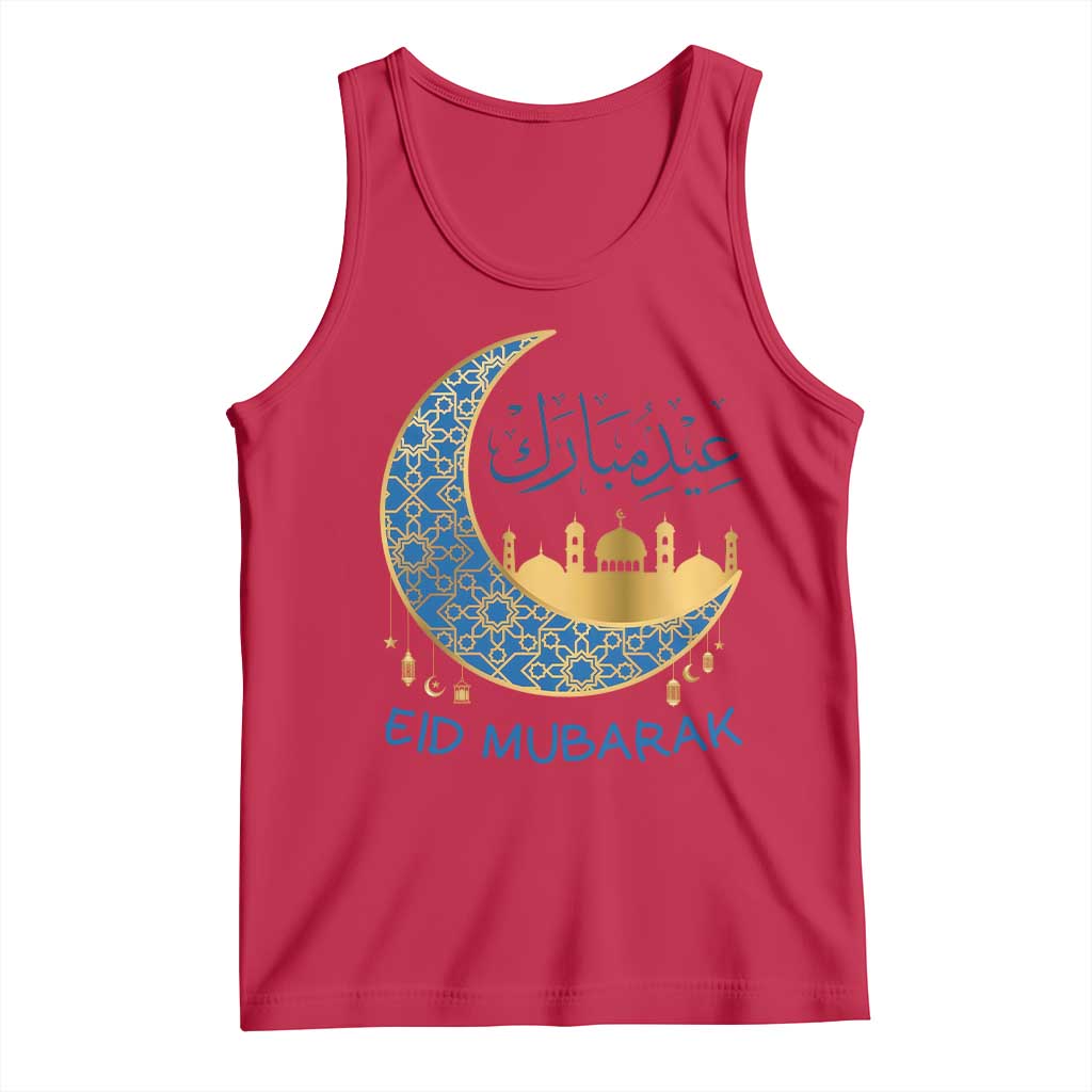 Eid Mubarak Crescent Moon Mosque Tank Top Arabic Calligraphy Islamic Celebration Gift TS02 Red Print Your Wear