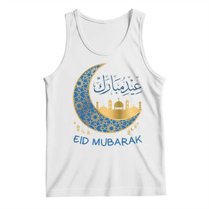 Eid Mubarak Crescent Moon Mosque Tank Top Arabic Calligraphy Islamic Celebration Gift TS02 White Print Your Wear