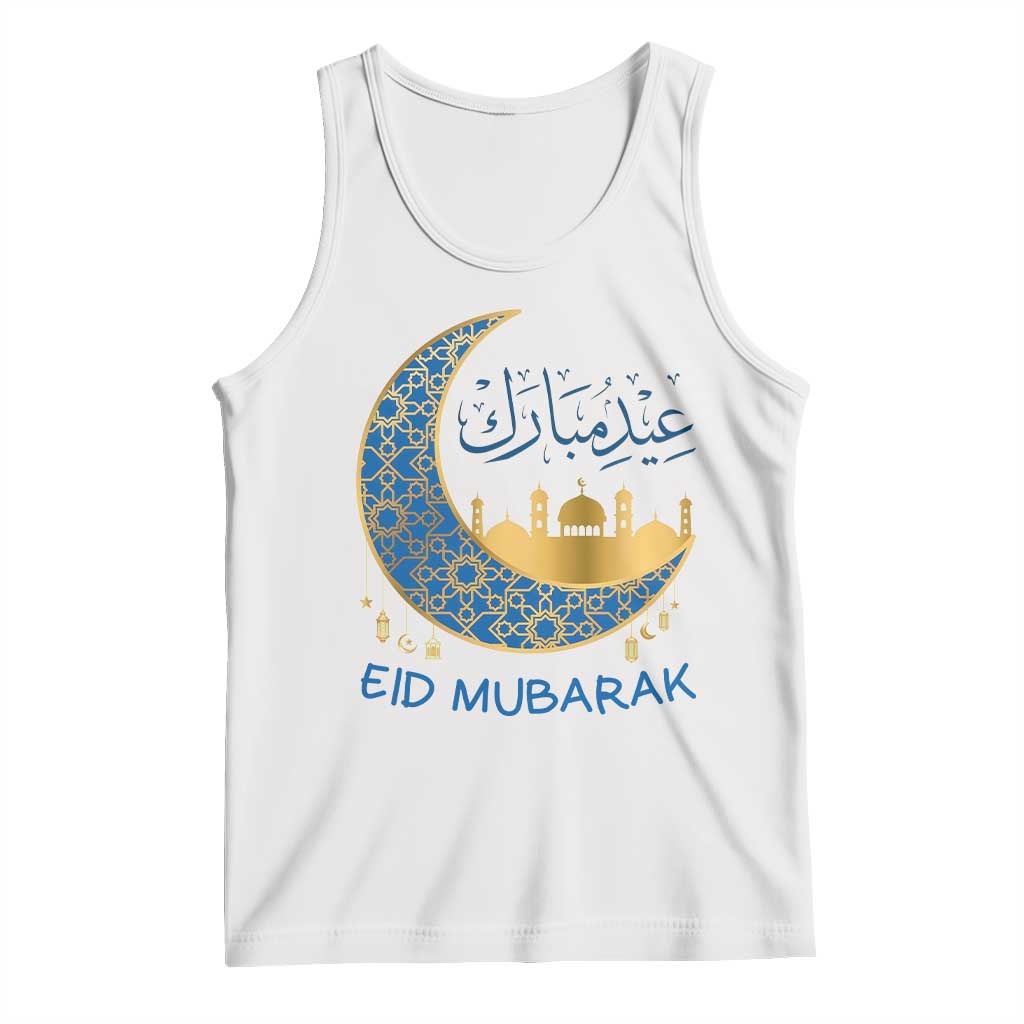 Eid Mubarak Crescent Moon Mosque Tank Top Arabic Calligraphy Islamic Celebration Gift TS02 White Print Your Wear