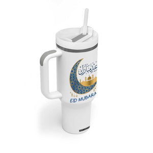 Eid Mubarak Crescent Moon Mosque Tumbler With Handle Arabic Calligraphy Islamic Celebration Gift TS02 Print Your Wear