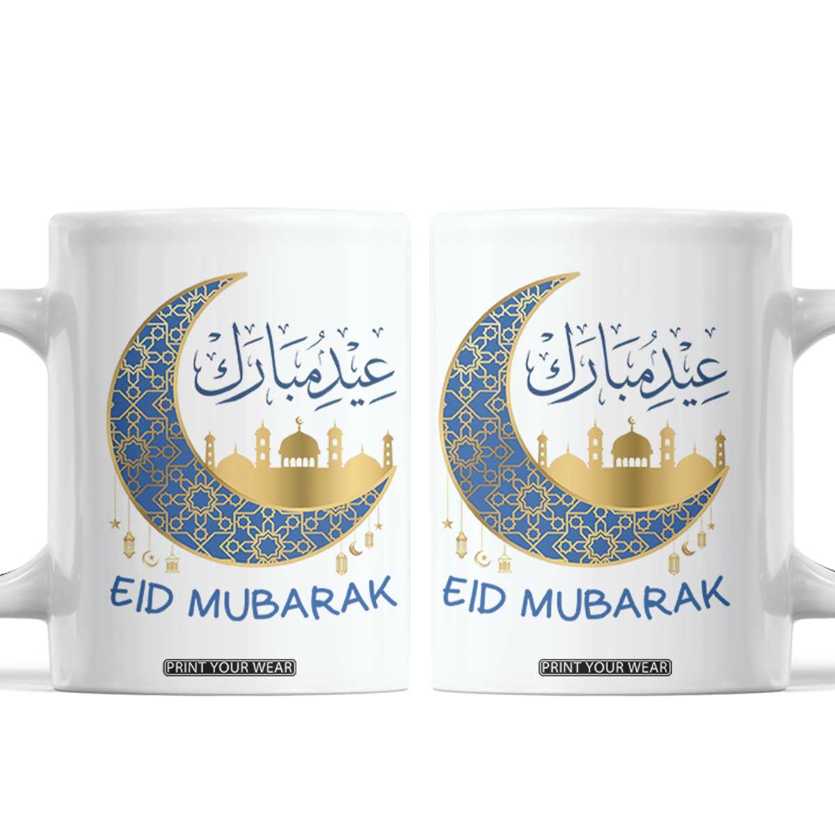 Eid Mubarak Crescent Moon Mosque Coffee Mug Arabic Calligraphy Islamic Celebration Gift TS02 White Print Your Wear
