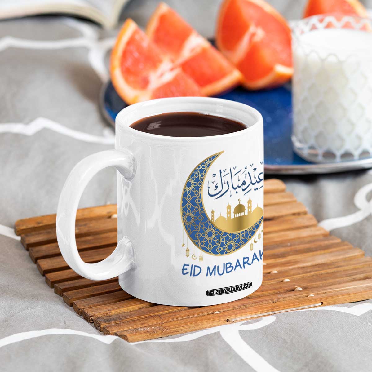 Eid Mubarak Crescent Moon Mosque Coffee Mug Arabic Calligraphy Islamic Celebration Gift TS02 Print Your Wear