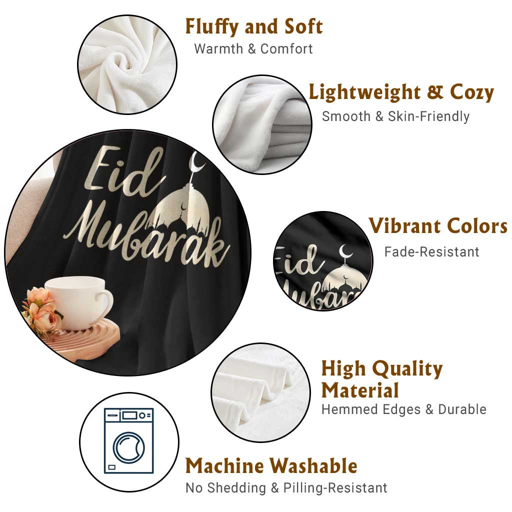 Eid Mubarak Mosque Silhouette Throw Blanket Islamic Holiday Celebration TS02 Print Your Wear