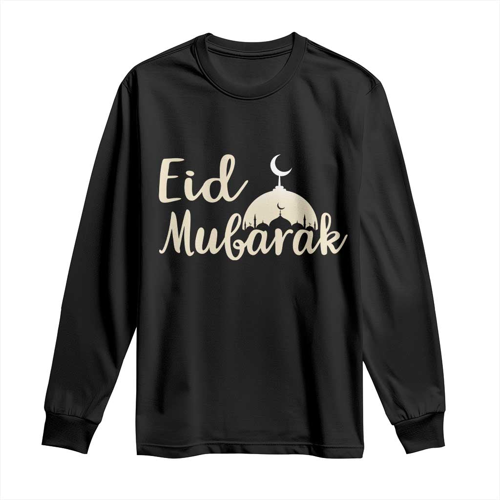 Eid Mubarak Mosque Silhouette Long Sleeve Shirt Islamic Holiday Celebration TS02 Black Print Your Wear