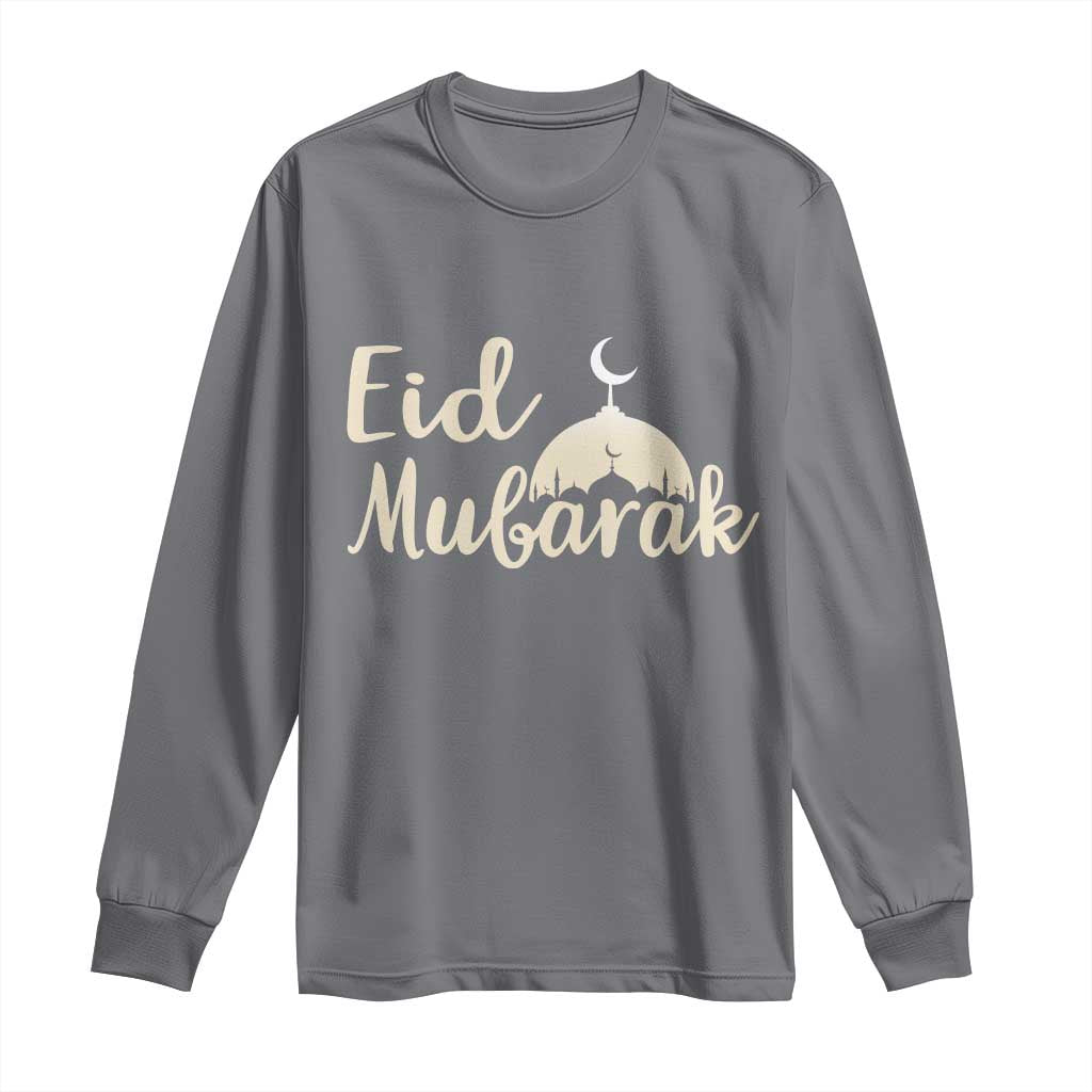Eid Mubarak Mosque Silhouette Long Sleeve Shirt Islamic Holiday Celebration TS02 Charcoal Print Your Wear