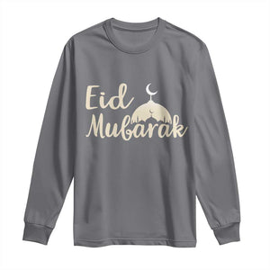 Eid Mubarak Mosque Silhouette Long Sleeve Shirt Islamic Holiday Celebration TS02 Charcoal Print Your Wear