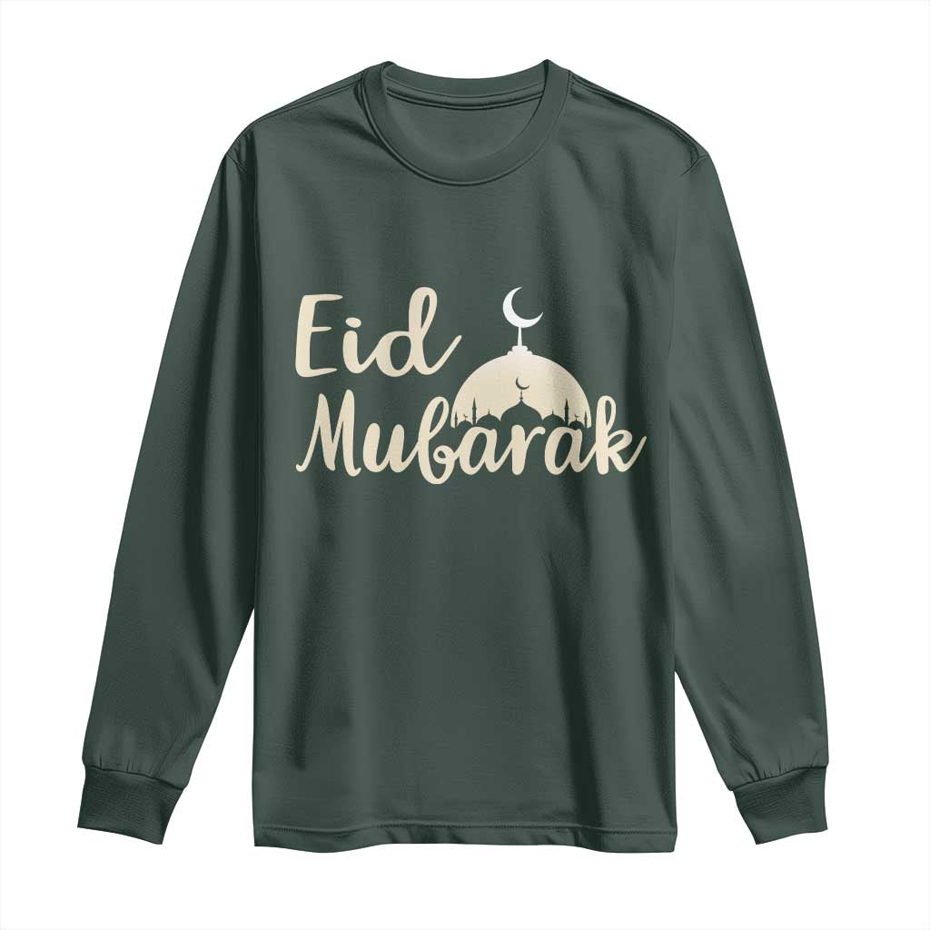 Eid Mubarak Mosque Silhouette Long Sleeve Shirt Islamic Holiday Celebration TS02 Dark Forest Green Print Your Wear