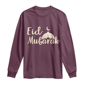 Eid Mubarak Mosque Silhouette Long Sleeve Shirt Islamic Holiday Celebration TS02 Maroon Print Your Wear