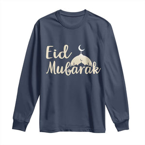 Eid Mubarak Mosque Silhouette Long Sleeve Shirt Islamic Holiday Celebration TS02 Navy Print Your Wear