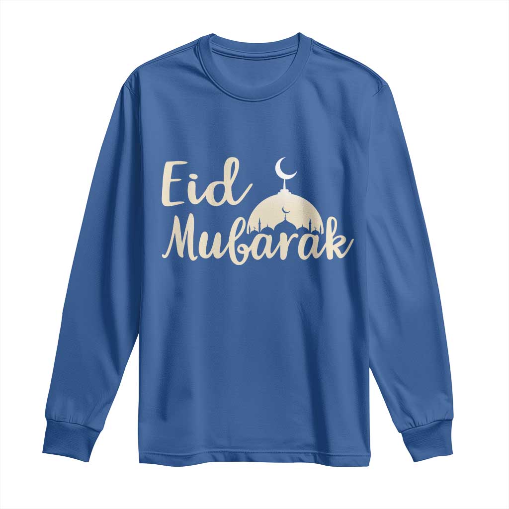 Eid Mubarak Mosque Silhouette Long Sleeve Shirt Islamic Holiday Celebration TS02 Royal Blue Print Your Wear