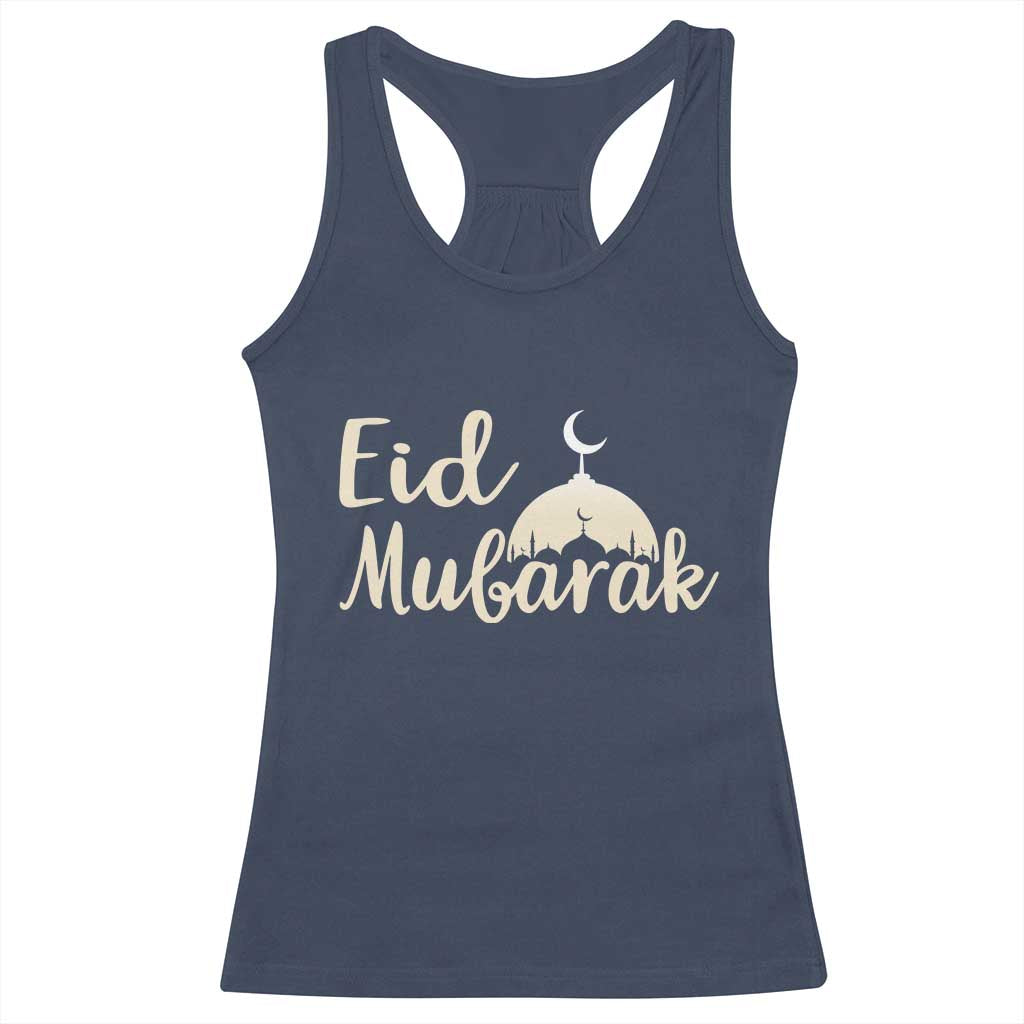Eid Mubarak Mosque Silhouette Racerback Tank Top Islamic Holiday Celebration TS02 Navy Print Your Wear