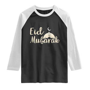 Eid Mubarak Mosque Silhouette Raglan Shirt Islamic Holiday Celebration TS02 Black White Print Your Wear