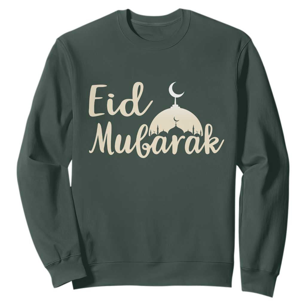 Eid Mubarak Mosque Silhouette Sweatshirt Islamic Holiday Celebration TS02 Dark Forest Green Print Your Wear