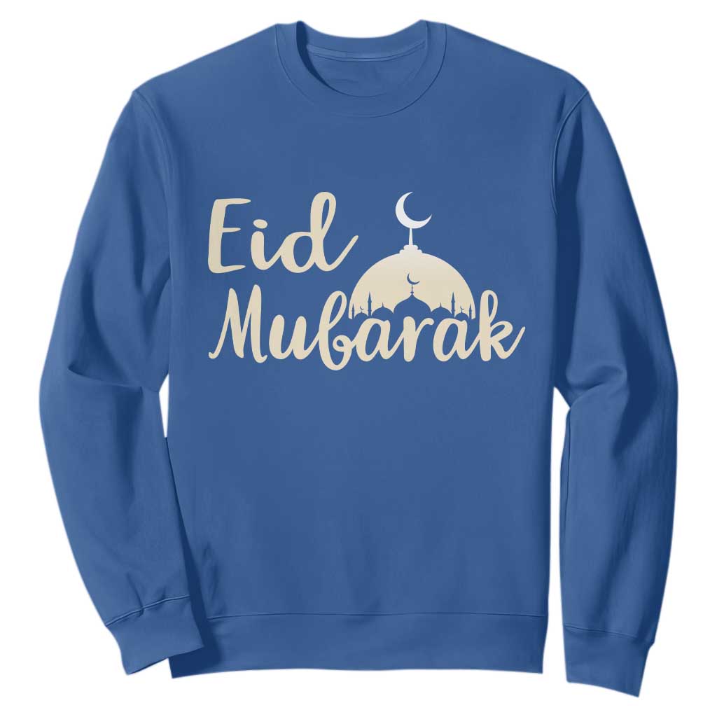 Eid Mubarak Mosque Silhouette Sweatshirt Islamic Holiday Celebration TS02 Royal Blue Print Your Wear
