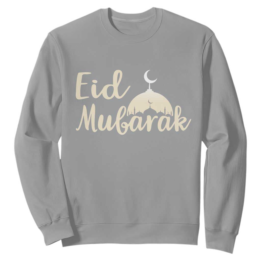 Eid Mubarak Mosque Silhouette Sweatshirt Islamic Holiday Celebration TS02 Sport Gray Print Your Wear