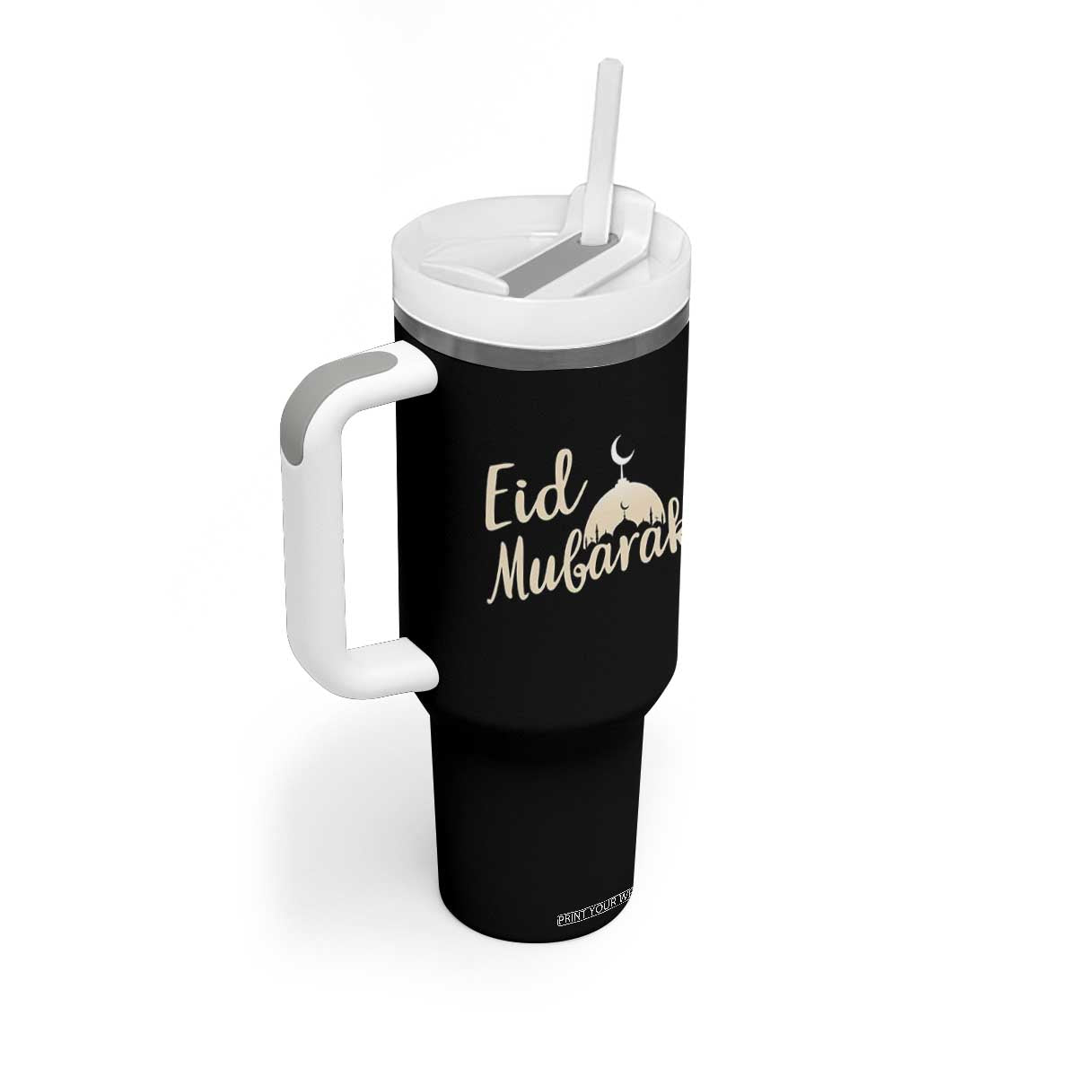 Eid Mubarak Mosque Silhouette Tumbler With Handle Islamic Holiday Celebration TS02 Print Your Wear