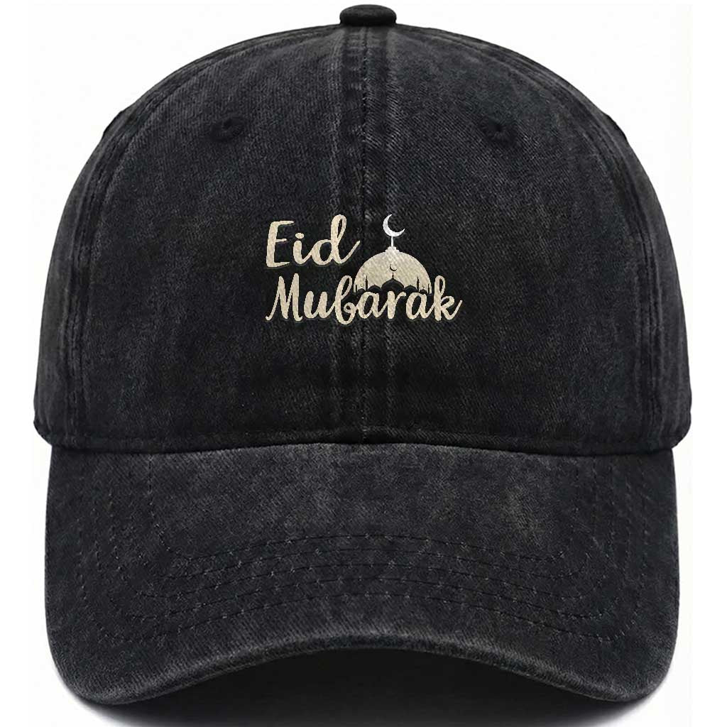 Eid Mubarak Mosque Silhouette Washed Cotton Baseball Cap Islamic Holiday Celebration TS02 Print Your Wear