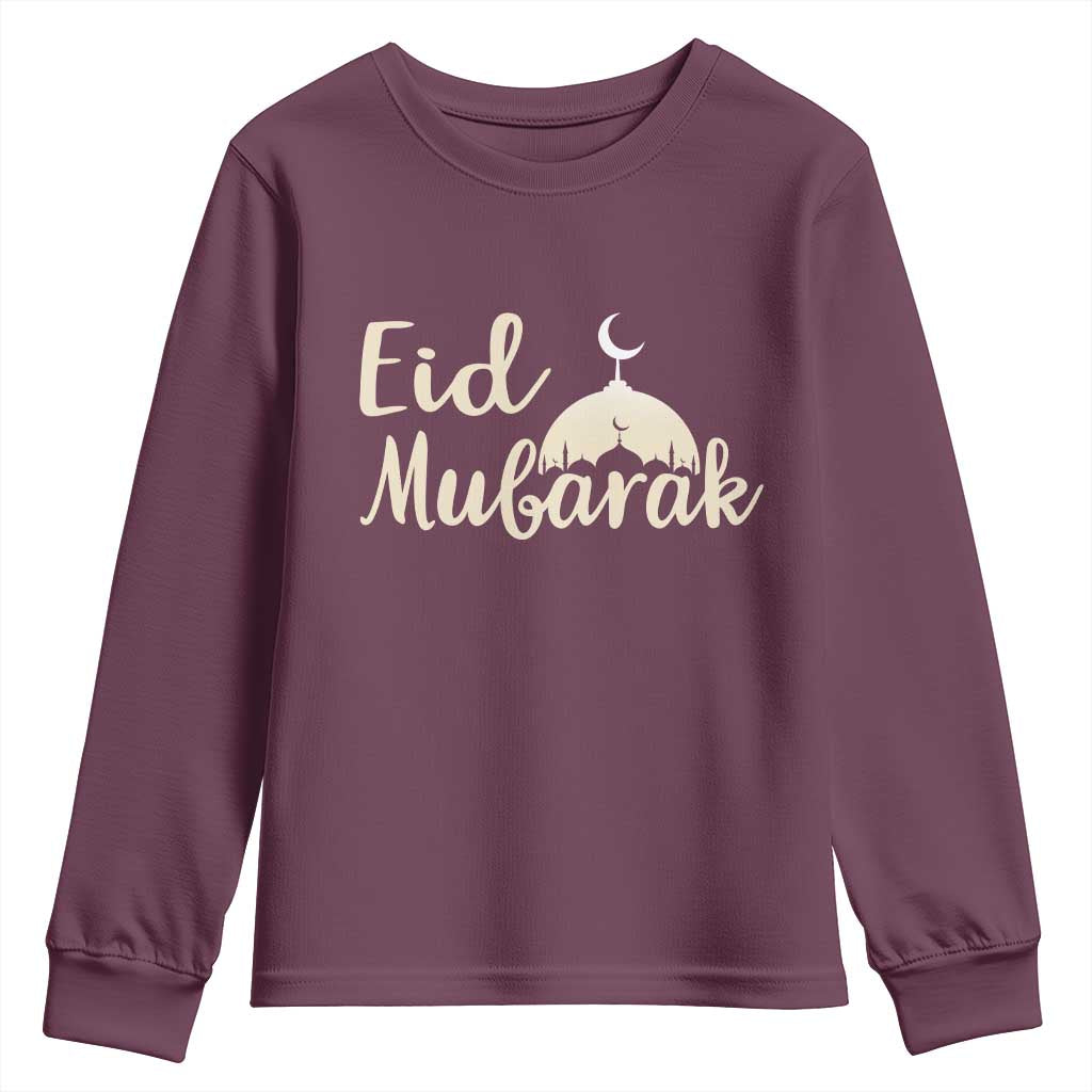 Eid Mubarak Mosque Silhouette Youth Sweatshirt Islamic Holiday Celebration TS02 Maroon Print Your Wear