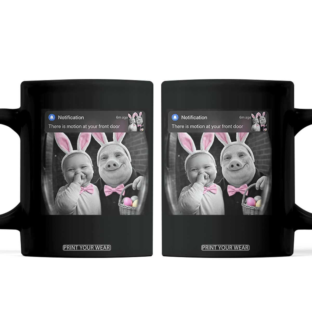 Funny Easter AI Baby with John Pork Meme Coffee Mug There Is Motion at Your Front Door Notification Humor TS02 Black Print Your Wear