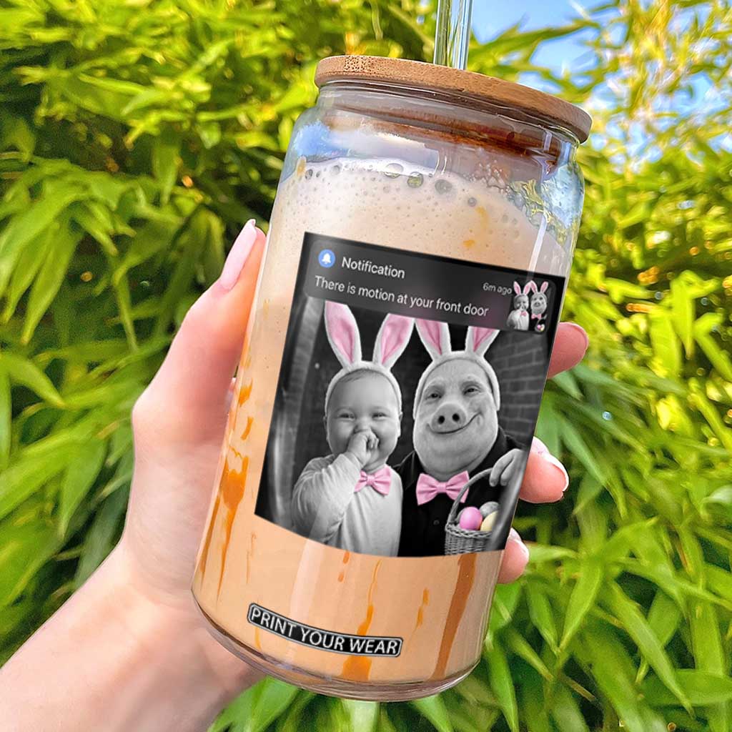 Funny Easter AI Baby with John Pork Meme Glass Can There Is Motion at Your Front Door Notification Humor TS02 Black Print Your Wear