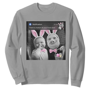Funny Easter AI Baby with John Pork Meme Sweatshirt There Is Motion at Your Front Door Notification Humor TS02 Sport Gray Print Your Wear