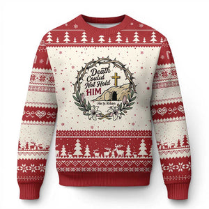 Death Could Not Hold Him Jesus Christian Easter Ugly Christmas Sweater He Is Risen Faith Message TS02 Beige Red Print Your Wear