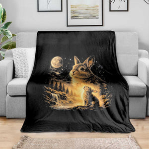 Mystical Moonlit Bunny Graphic Throw Blanket Glowing Rabbit Under Full Moon Waterfall Nature Scene TS02 Print Your Wear