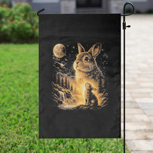 Mystical Moonlit Bunny Graphic Garden Flag Glowing Rabbit Under Full Moon Waterfall Nature Scene TS02 Print Your Wear