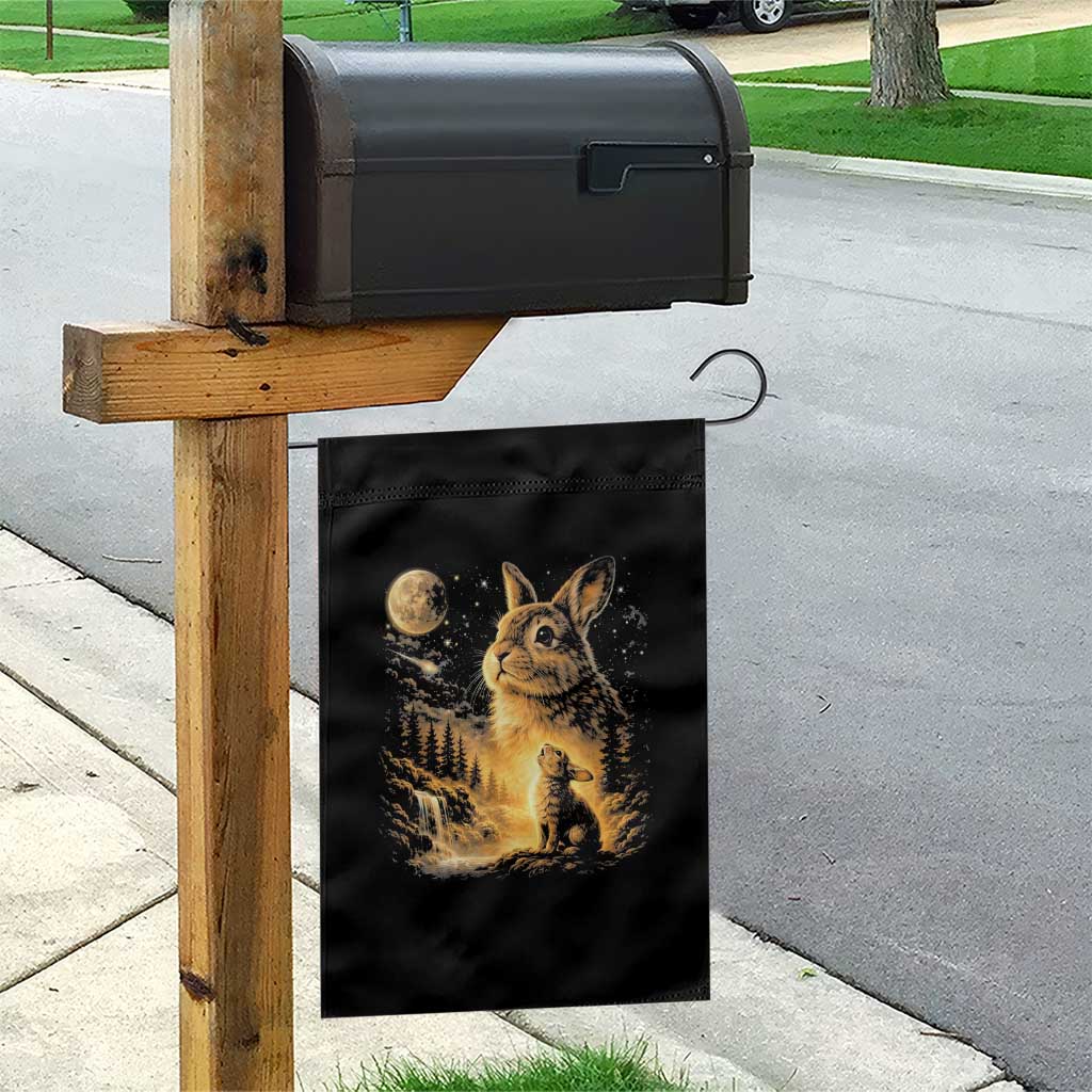 Mystical Moonlit Bunny Graphic Garden Flag Glowing Rabbit Under Full Moon Waterfall Nature Scene TS02 Print Your Wear