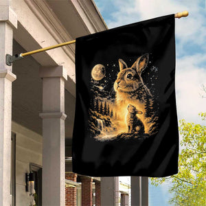 Mystical Moonlit Bunny Graphic Garden Flag Glowing Rabbit Under Full Moon Waterfall Nature Scene TS02 Print Your Wear