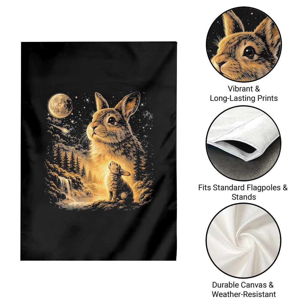 Mystical Moonlit Bunny Graphic Garden Flag Glowing Rabbit Under Full Moon Waterfall Nature Scene TS02 Print Your Wear