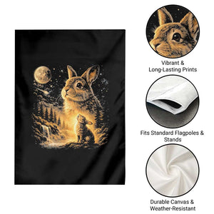 Mystical Moonlit Bunny Graphic Garden Flag Glowing Rabbit Under Full Moon Waterfall Nature Scene TS02 Print Your Wear