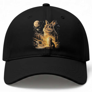 Mystical Moonlit Bunny Graphic Baseball Cap Glowing Rabbit Under Full Moon Waterfall Nature Scene TS02 Print Your Wear