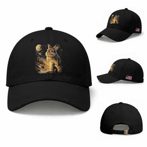 Mystical Moonlit Bunny Graphic Baseball Cap Glowing Rabbit Under Full Moon Waterfall Nature Scene TS02 Baseball Cap Universal Fit Black Print Your Wear