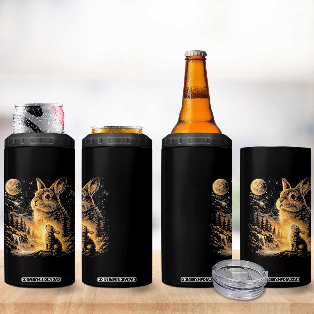 Mystical Moonlit Bunny Graphic 4 in 1 Can Cooler Tumbler Glowing Rabbit Under Full Moon Waterfall Nature Scene TS02 Print Your Wear