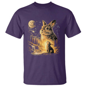 Mystical Moonlit Bunny Graphic T Shirt Glowing Rabbit Under Full Moon Waterfall Nature Scene TS02 Purple Print Your Wear
