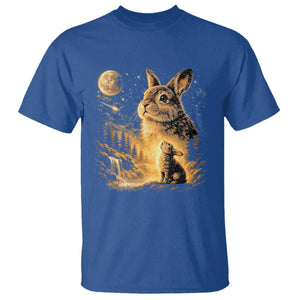 Mystical Moonlit Bunny Graphic T Shirt Glowing Rabbit Under Full Moon Waterfall Nature Scene TS02 Royal Blue Print Your Wear