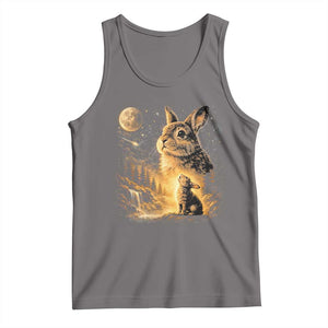Mystical Moonlit Bunny Graphic Tank Top Glowing Rabbit Under Full Moon Waterfall Nature Scene TS02 Deep Heather Print Your Wear