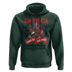 Patriotic American Eagle Hoodie Land Of The Free Because Of The Brave 1776 US Pride 4th of July TS02 Dark Forest Green Print Your Wear