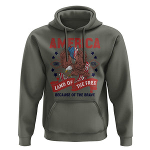 Patriotic American Eagle Hoodie Land Of The Free Because Of The Brave 1776 US Pride 4th of July TS02 Military Green Print Your Wear